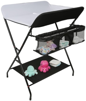 OHMG Baby Wickelkombi Klappbare Wickelkommode,Wickeltisch mit Rollen,Mobiler Wickeltisch mit Wickelauflage,Sicherheitsgurt und Ablagefächern,Wasserdicht und Höhenverstellbar,Stabil