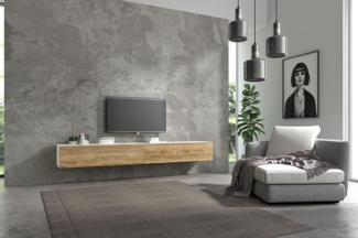 Wuun® TV Board hängend/8 Größen/5 Farben/240cm Matt Weiß- Eiche/Lowboard Hängeschrank Hängeboard Wohnwand/Hochglanz & Naturtöne/Somero