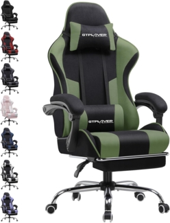 GTPLAYER Bürostuhl Gaming Stuhl Stoff Gaming Sessel Ergonomischer Gamer Stuhl mit Fußstütze, Kopfstütze Lendenkissen, Gepolstert Gaming Chair, Drehsessel