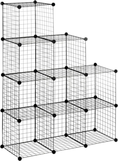 HOMCOM Steckregal Steckregal aus Stahldraht, DIY Würfelregal, 9 Fächer, Schuhregal 9-tlg, Schwarz, 35 x 35 x 35 cm je Würfel