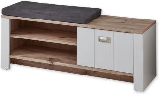 Stella Trading Dijon Schuhbank mit Sitzfläche in Ashgrey, Viking Oak Optik - Moderne Sitzbank mit Stauraum für Flur und Garderobe - 130 x 52 x 38 cm (B/H/T)