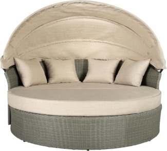 riess-ambiente Sonneninsel PLAYA LIVING 165cm natur · Polyrattan · Aluminium, Einzelartikel 1 Teile, Gartenlounge · einfahrbares Fußteil · klappbares Dach · mit Kissen