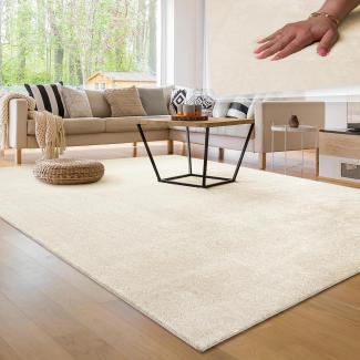 Paco Home Waschbarer Teppich Wohnzimmer Schlafzimmer Kurzflor rutschfest Flauschig Weich Moderne Einfarbige Muster, Grösse:140x200 cm, Farbe:Creme