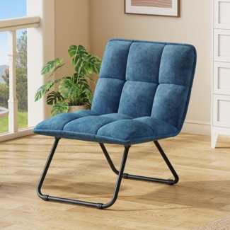 YITAHOME Klappbar Sessel Polsterstuhl Loungesessel Klappsessel mit Metallrahmen und Polsterung Ohrensessel Relaxsessel für Wohnzimmer, Schlafzimmer, Arbeitszimmer, Blau