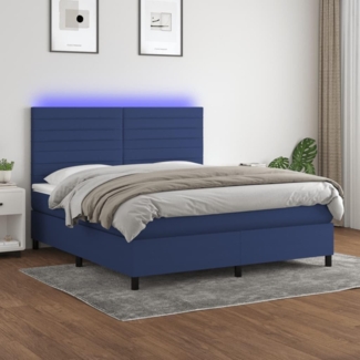 vidaXL Boxspringbett mit Matratze & LED Blau 160x200 cm Stoff 3134971