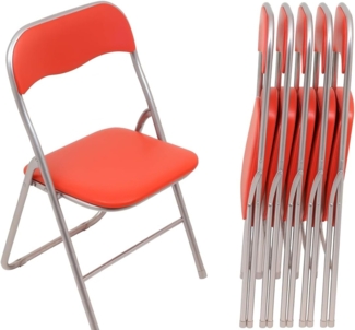 HAEST Set - 6X Klappstuhl mit Metallrahmen und Kunstlederbezug - Silber-rot - Brandneu