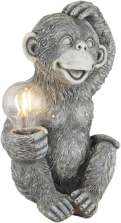 GLOBO LIGHTING LED Dekofigur, LED-Leuchtmittel fest verbaut, Warmweiß, Solarleuchte Außenlampe Affe grau Gartendeko Terrassenleuchte klar