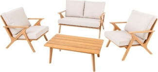 riess-ambiente Loungeset COMFORT LINE natur beige · 4-teiliges Gartenmöbel-Set inkl. Tisch, (Set, 4-tlg), Akazien-Massivholz · 1x Sofa 2x Sessel 1x Tisch · Balkonset · Terrasse