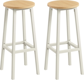 VASAGLE Barhocker, 2er Set, Barstühle, Küchenstühle mit Metallgestell, einfache Montage, 74 cm hoch, mit Fußstütze, für Küche, Wohnzimmer, Esszimmer, goldeichenfarben-weiß
