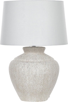 'Caine' Tischlampe mit Keramikfuß Creme 60 cm Steinoptik Langes Kabel mit Schalter Lampenschirm aus Baumwolle / Jute in Weiß Wohnzimmer Schlafzimmer