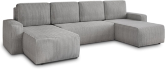 Wohnlandschaft mit Schlaffunktion Roma - U-Form Couch, Schlafsofa mit Bettkasten, Couchgranitur mit Bettfunktion, Big Sofa, Cord Stoff (Grau (Poso 110))