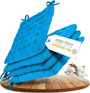 Gräfenstayn Stuhlkissen 4er-Set in 40x40cm und 5cm dicker Polsterung aus 100% Baumwolle, robustes Sitzkissen für Indoor & Outdoor, mit Haltebändern