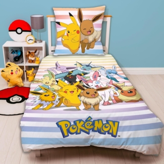 Pokemon Bettwäsche für Kinder 135x200 80x80 cm buntes Motiv mit Pikachu & Friends aus 100% Baumwolle