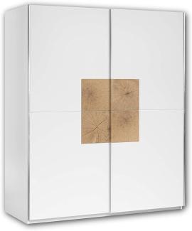 Stella Trading JOOS Schwebetürenschrank modern mit viel Stauraum - Vielseitiger Kleiderschrank in Weiß mit Hirnholz Absetzungen - 170 x 195 x 59 cm (B/H/T)