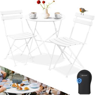 KESSER® Bistroset 3-teilig Bistrotisch mit 2 klappbaren Stühle Set Balkonset Balkonmöbel Klapp-Möbel Gartenset Sitzgarnitur Gartengarnitur Gartenmöbel Sitzgruppe Metall Bistro Gartentisch inkl. Abdeckung Weiß