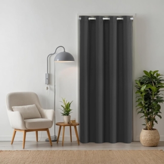 tinycurtains Türvorhang mit Stange weiß 70-120 cm Thermo Vorhang ohne Bohren, blickdicht, Ösen, verdunkelnd, Polyester, blickdicht, Anthrazit Nebula, Türgardine mit Klemmstange verdunkelnd