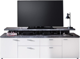 Trendteam TV-Lowboard, Spanplatte weiß / Stone grau, 66 x 47 x 180 cm