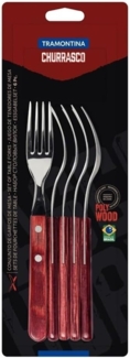 Tramontina Tafelgabel Steak/Pizza - Set 6-teilig, mit FSC Holzgriff (6 Stück), Echtholzgriff, rostfreier Edelstahl, spülmaschinenfest