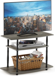 Furinno TV-Schrank mit 3 Ebenen, holz, Französische Eiche Grau/Schwarz Classic Tube, 40.13 x 80 x 59.18 cm