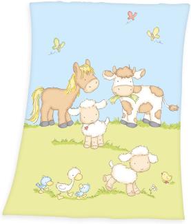 Herding Fynn Babydecke, Bauernhof Motiv, 75 x 100 cm, Microfaserflausch, Mehrfarbig