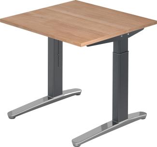 bümö® Design Schreibtisch XB-Serie höhenverstellbar, Tischplatte 80 x 80 cm in Nussbaum, Gestell in graphit/alu poliert