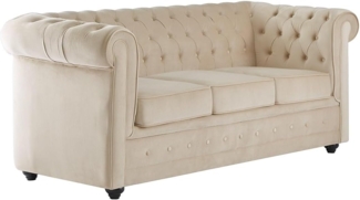 Vente-unique - Sofa mit Schlaffunktion 3-Sitzer - Samt - Beige -CHESTERFIELD
