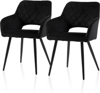 TUKAILAI Esszimmerstühle 2er Set aus Samt, Küchenstuhl Polsterstuhl mit Offener Rückenlehne,Armlehnen,Gepolstertem Sitz, Metallbeinen, Schwarz Stühle für Wohnzimmer,Esszimmer,Küche