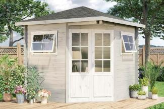 Alpholz 5-Eck Gartenhaus Modell Sunny-B Gartenhaus aus Holz in Pinie Holzhaus mit 28 mm Wandstärke Blockbohlenhaus mit Montagematerial