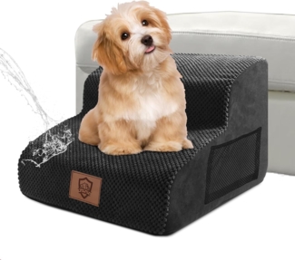 ZNM Hundetreppe für Kleine Hunde-Wasserdicht Hundetreppe 2 Stufen, rutschfeste Abnehmbar Waschbar Hunderampe-Katzentreppe aus hochdichtem Schaumstoff für Sofa Bett-Send 60 Rollen Fusselrollen