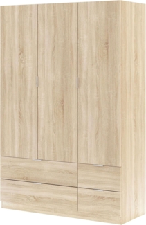 Habitdesign LCX453F - Kleiderschrank mit 3 Türen und 4 Schubladen, Schlafzimmerschrank, Maße: 200 cm (H) x 135 cm (B) x 52 cm (T)