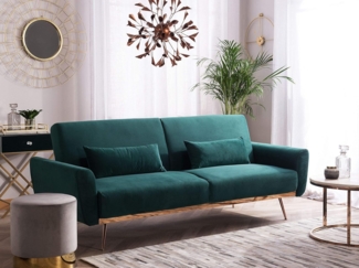 Beliani 'EINA' Schlafsofa, 3-Sitzer Sofa, Samtstoff, Smaragdgrün, 86 x 81 x 210 cm