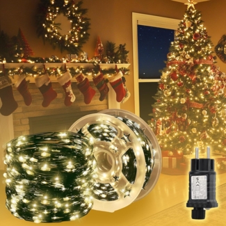 Salcar Lichterkette LED Kupfer Lichterkette Weihnachtsbeleuchtung für Innen & Außen Deko, 10m Grüner-Kupferdraht, Warmweiß