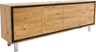 Sideboard Stonegrace 200 cm Eiche Natur 4 Türen Fuß Vierkant Edelstahl gebürstet