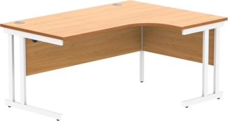 office hippo Robuster Büroschreibtisch, rechter Ecktisch, stark, verlässlich, mit Kabelführung und Doppelstützen, PC-Tisch für Büro oder Zuhause, Norwegische Buchenplatte/Weisses Gestell
