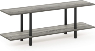 Furinno breites Regal mit 2 Ebenen, Französische Eiche Grau/Schwarz, 29.49 x 119.9 x 41.2 cm