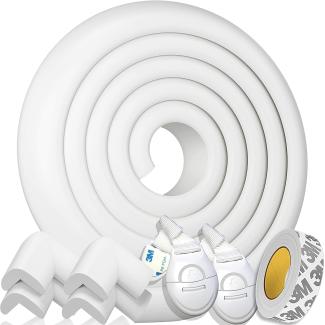 HAPPY CHLEA® Kantenschutz Baby und 4 Eckenschutz aus Schaumstoff. Tischkantenschutz und Eckenschützer: 2,4 M gesamt für Tisch und Möbel Ecken. 2 Schubladensicherung. Zertifikat (Weiß)