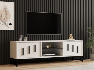 Hanah Home Modern White TV Stand, 160 cm, 100% Melamine Coated Particle Board, 18 mm Thick | Wall-Mountable, Multiple Shelves, Stylish & Functional Design