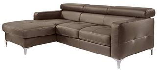 Mivano Ecksofa Sammy, Eckcouch in Lederoptik mit verstellbaren Kopfstützen und moderner Steppung, 227 x 74 x 187, Lederimitat, braun