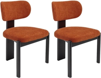 Vente-unique - Stuhl 2er-Set - Bouclé-Stoff & Kautschukholz - Schwarz & Terracotta - WILANA