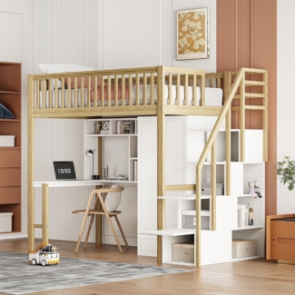 Odikalo Jugendbett Kinderbett Hochbett Kleiderschrank Regal Tisch Treppe 90x200cm
