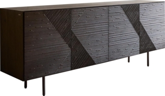 Sideboard Tereos 200 cm Esche Dunkelbraun 3D Effekt 4 Türen Rundfuß Metall Schwarz