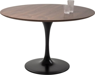 Kare Design Tisch Invitation Set, Schwarz,Braun, 4 Personen, D120 cm, Retro-Design, Platzsparend, Walnussholz-Optik, Esszimmertisch, 50 kg max. Belastbarkeit, Stahl, 76 x 120 x 120 cm (HxBxT)