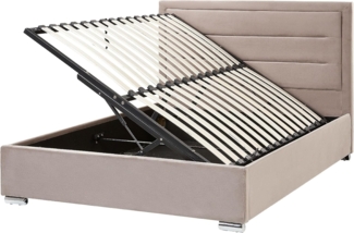 Polsterbett 'ROUEN' Samtstoff mit Stauraum Beige 140x200 cm