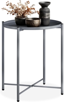 tectake 800911 Beistelltisch rund aus Metall, rustikaler Flair, abnehmbare Ablagefläche, stabil und standsicher, Couchtisch für Wohnzimmer Schlafzimmer Balkon, Ø45,5 x H53 cm (Dunkelgrau | Nr. 404186)