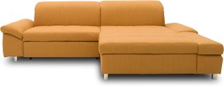 DOMO. collection Mika Ecksofa, Sofa mit Schlaffunktion und Bettkasten in L-Form, Schlafsofa mit Rücken- und Armlehnfunktion, 260 x 178 x 80 cm, Polsterecke in gelb