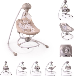 Cangaroo Babywippe Woodsy 2 in 1, Remote, 12 Melodien, Timer, 5 Stufen, Mobile beige