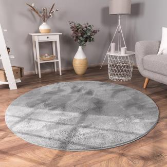 Paco Home Hochflor Teppich Wohnzimmer Flauschig Fellteppich Kunstfell Plüsch Shaggy Weich Fellimitat, Grösse:120 cm Rund, Farbe:Anthrazit