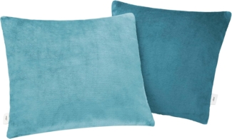 s.Oliver Doublesoft Kissenbezug 50x50 cm - super kuschelig & weich, Polyesterflausch 2 Stück Petrol blau