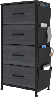 YITAHOME Kommode,Kommode mit 4 Schubladen,Kommodenschrank mit Haken und Seitentaschen,Stoffschubladen mit Griffen,Metallgestell,Dauerhaft,Schwarze Holzmaserung