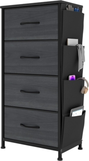 YITAHOME Kommode,Kommode mit 4 Schubladen,Kommodenschrank mit Haken und Seitentaschen,Stoffschubladen mit Griffen,Metallgestell,Dauerhaft,Schwarze Holzmaserung